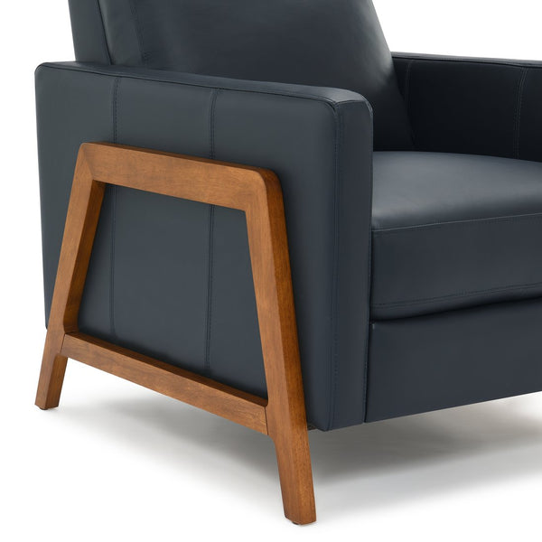 English Elm Richland Top-Grain Leather Push Back Recliner in Midnight Blue with Exposed Wood Frame, Cozy Seat Comfort B050P366073