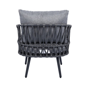 English Elm Christopher Knight Home® - 4-Piece Outdoor Patio Set with Woven Rope U-Back, Steel Frame, Thick Cushions & Acacia Table for Garden Black+Grey N780P209458G