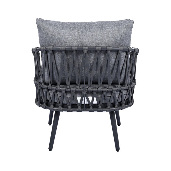 English Elm Christopher Knight Home® - 4-Piece Outdoor Patio Set with Woven Rope U-Back, Steel Frame, Thick Cushions & Acacia Table for Garden Black+Grey N780P209458G