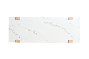 English Elm Modern 3pc Table Set with Faux Marble Tops and Two-Tone Finish, Sleek Contemporary Sofa Coffee End Tables 48" Natural,White 52 L x 30 W x 11 H B2741S00694