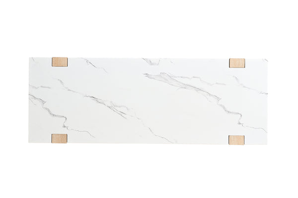 English Elm Modern 3pc Table Set with Faux Marble Tops and Two-Tone Finish, Sleek Contemporary Sofa Coffee End Tables 48" Natural,White 52 L x 30 W x 11 H B2741S00694