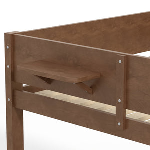 English Elm Queen Over Solid Pine Bunk Bed with Built in Shelves and Tray for Guest Rooms Brown W5305S00008