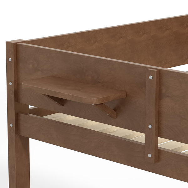 English Elm Queen Over Solid Pine Bunk Bed with Built in Shelves and Tray for Guest Rooms Brown W5305S00008