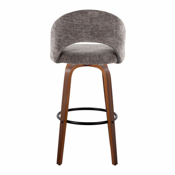 English Elm Fixed-height Mid-century Barstools with Walnut Legs and Grey Upholstered Seats Set B202S01932