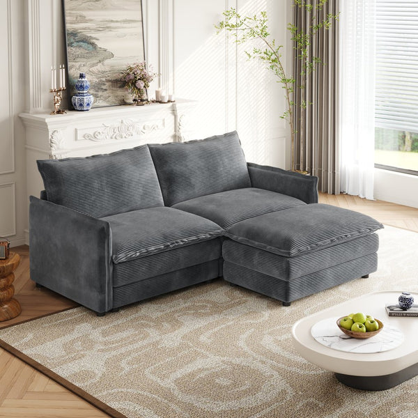 English Elm Corduroy 2-Seater L-Shaped Loveseat Sofa With Ottoman - Cozy, Modular Design For Any Space W834S00416