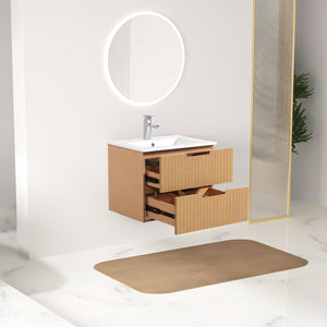 English Elm 24 Inch Floating Bathroom Vanity With Ceramic Sink - Modern Wall-Mounted Storage Cabinet In Light Brown W1550S00034