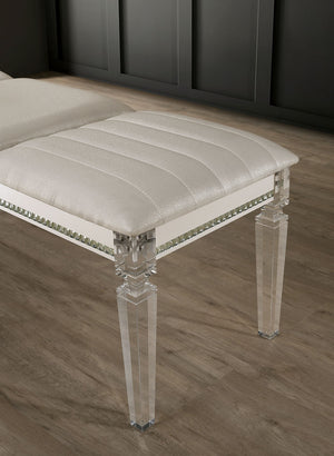 English Elm Acrylic Crystal-Trim Bench with Plush Upholstered Seat in Pearl White — Modern Luxury Seating Accent B016P355928