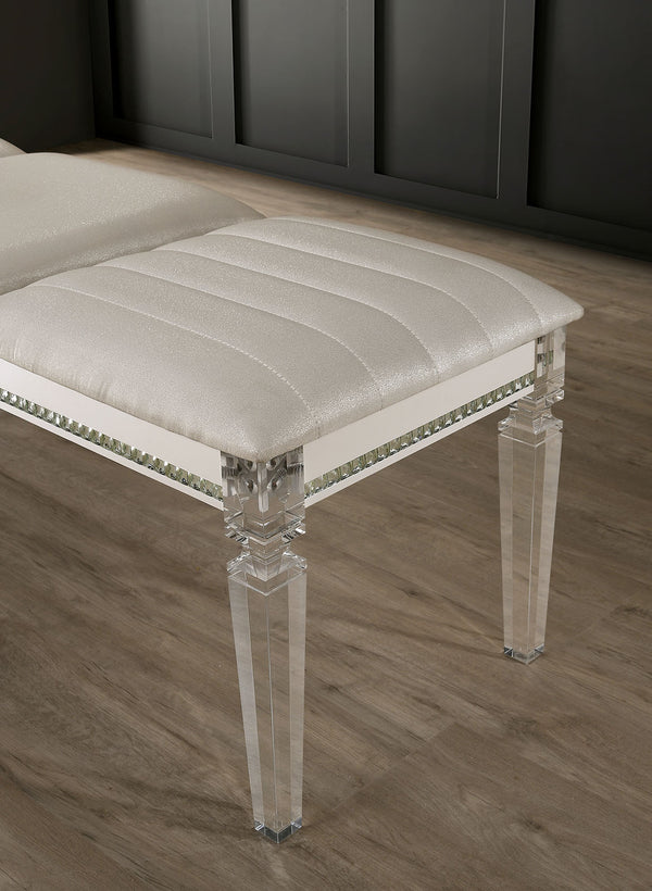 English Elm Acrylic Crystal-Trim Bench with Plush Upholstered Seat in Pearl White — Modern Luxury Seating Accent B016P355928