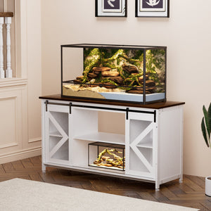 English Elm Metal Aquarium Stand with Cabinet for 80 Gallon Tank, White Storage Shelves, 1000LB Top Load Capacity, Durable Steel Frame, 58.9"L x 19.7"W x 32.6"H W1162P206000