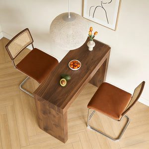 English Elm 2-piece Velvet Stool and Walnut Bar Table Set with Storage for Cafe Style Dining W2920S00104