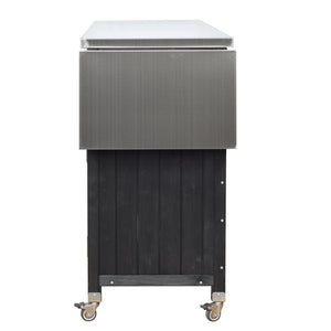 English Elm Foldable Outdoor Kitchen Cart with Stainless Worktop Fir Wood Frame and Lockable Wheels Black N719P380279B