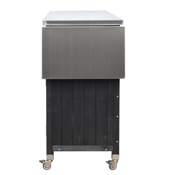 English Elm Foldable Outdoor Kitchen Cart with Stainless Worktop Fir Wood Frame and Lockable Wheels Black N719P380279B