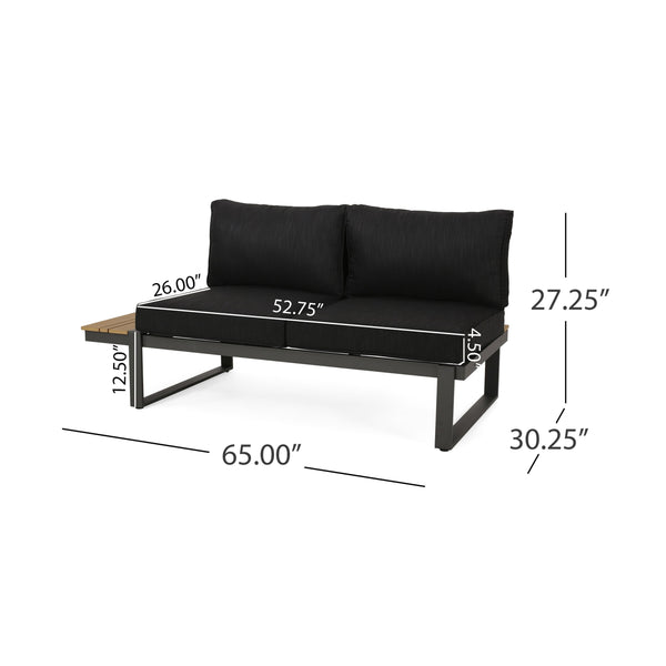 English Elm Sterling Outdoor Aluminum Sectional Sofa Set with Acacia Wood and Weather Proof Cushions STERLING -V SAHPE FGRY