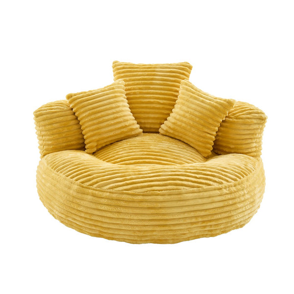 English Elm Bean Bag Sofa Oversized Corduroy Floor Lounge Chair with Armrests Pillows Foam Fill Mustard Yellow W395P426812