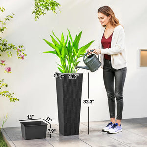 English Elm Flower Column Planters Set of 2 Tall Rattan Look Uv Resistant Outdoor Patio Pots T3971P467418