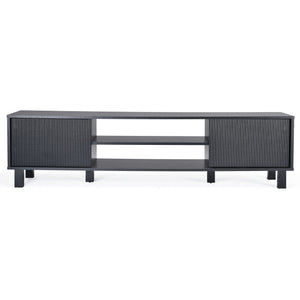 English Elm Modern Low Profile Media Console with Open Shelving and Concealed Cabinet Storage Black T3623P435424