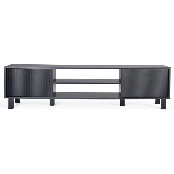English Elm Modern Low Profile Media Console with Open Shelving and Concealed Cabinet Storage Black T3623P435424