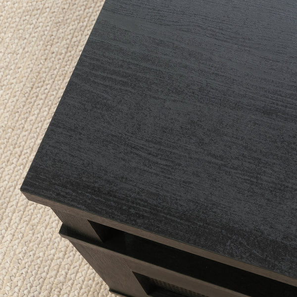 English Elm Coffee Coffee Table with Gold-Tone Accents and Two Drawers for Stylish Living Room Storage and Decor Black B356P402597