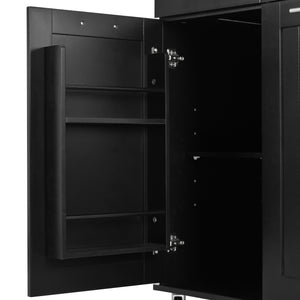 English Elm K&K Kitchen Island with Drop Leaf, Rolling Storage Cart with 3-Tier Pull-Out Organizer, Durable Wood Countertop Black WF531421AAB