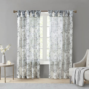 Madison Park Simone Transitional Printed Floral Twist Tab Top Voile Sheer Curtain MP40-6773 White