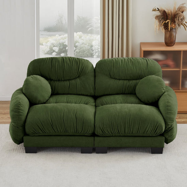 English Elm Pleated Chenille Two Seater Modular Sofa with Curved Armrests and Ergonomic Foam Cushions Green W5656S00046