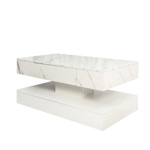 English Elm 16.93IN LED Coffee Table with Remote RGB Lighting, Spacious Drawer, Melamine Finish, Modern Elegance White,White Marble W331P269983