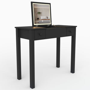 English Elm Multifunctional Vanity Desk with Flip-Top Mirror, 3-Level LED Lighting, Ample Storage for Small Spaces Black W760P152315