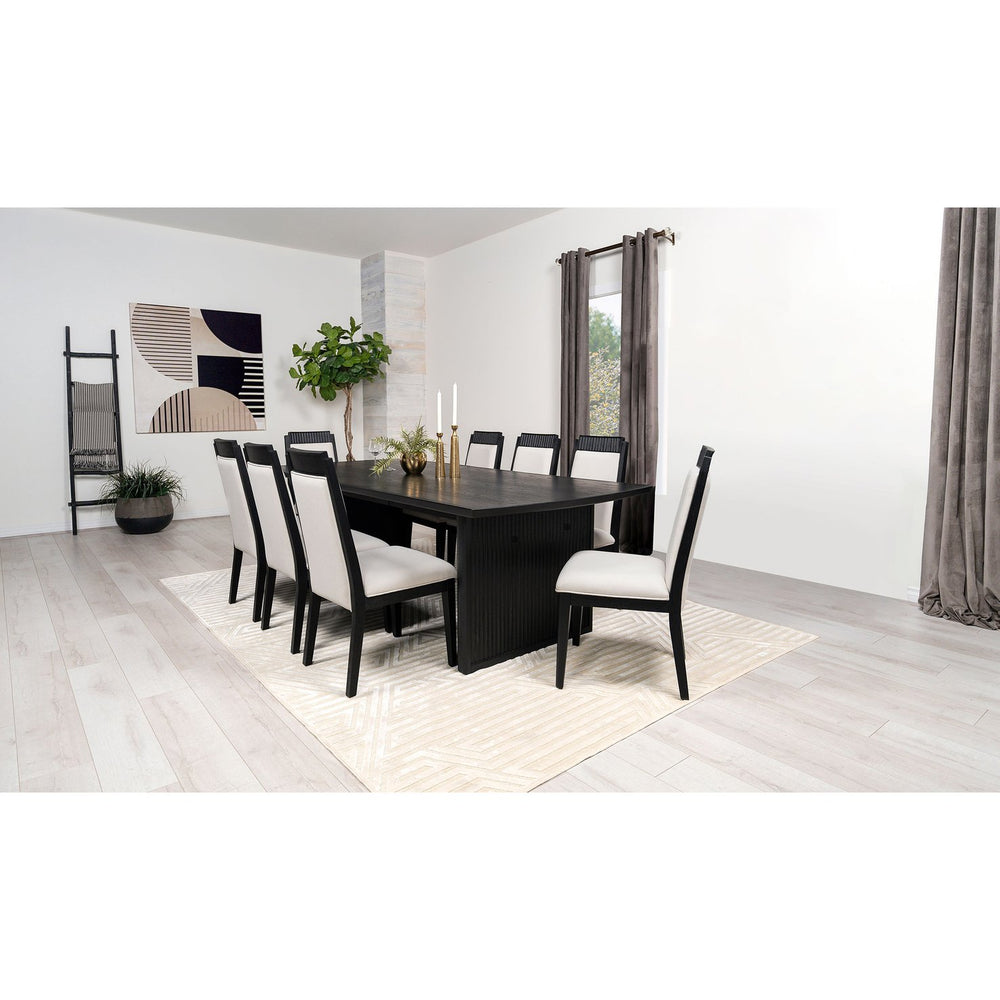 English Elm Ennis Nine Piece Rubberwood Dining Set with Tufted Ivory Chairs and Extension Leaf B062S01429