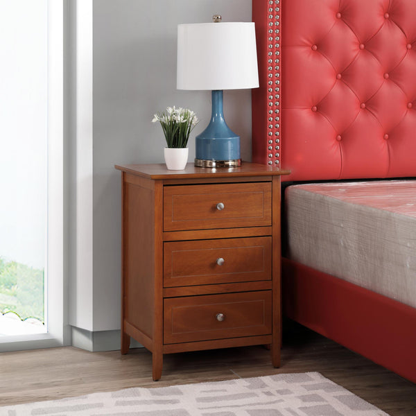English Elm Timeless Oak Nightstand with 3 Drawers, 25"H x19"W x15"D Storage, Warm Oak Finish, Quick Assembly B078112151