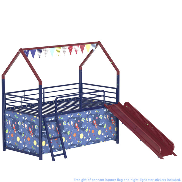English Elm Jack Metal Junior Twin Loft Bed With Slide & Superhero Curtains - Safe, Fun & Space-Saving Design! B083P354666