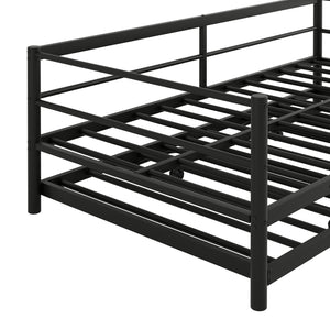 English Elm Twin Metal Daybed with LED Lighting and Adjustable Pop-Up Trundle, Industrial Steel Frame, Heavy-Duty Support Black N750P244915B