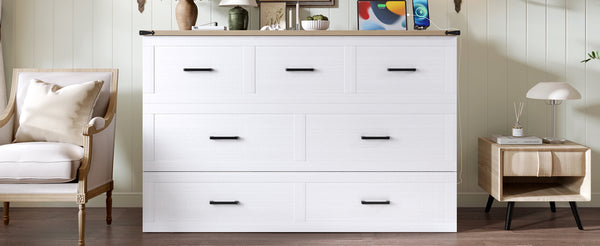 English Elm Murphy Full-Size Cabinet Bed with Built-In Charging Station, Storage Drawer & 700lb Capacity Comfort White 57.25 L x 27 W x 6 H N733S293997W