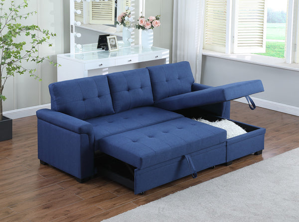 English Elm Jardin Reversible L-shaped Sectional Sleeper Sofa with Chaise Storage and Tufted Fabric Blue B2749S00007