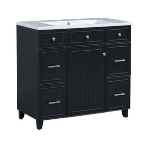 English Elm 36" Matte Black Shaker Vanity with Resin Sink Solid Wood 3 Drawer Soft Close SV000003AAB