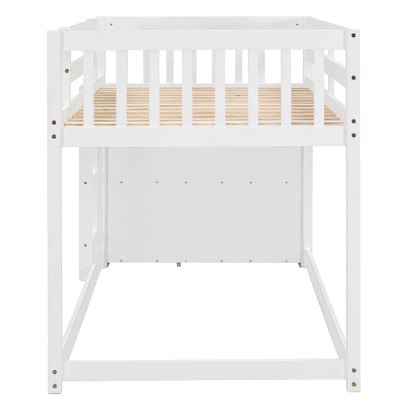 English Elm Twin Over Bunk Bed with Four Storage Drawers Open Shelving Kids Bedroom White LT000167AAK-1