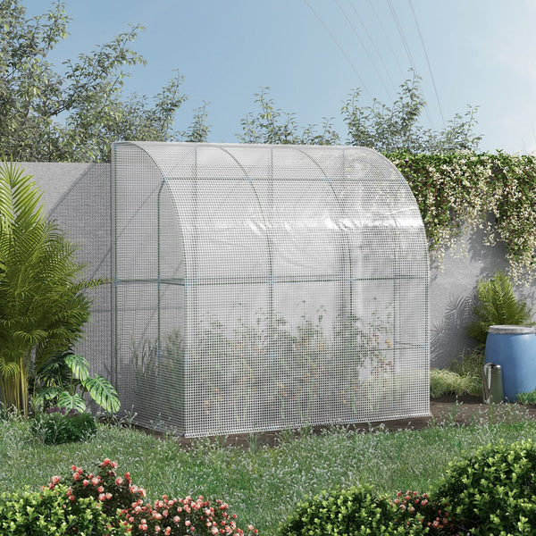 English Elm Outsunny Walk-in Lean-to Greenhouse with Pe Cover Roll-up Window and Ground Stakes W2225P217644