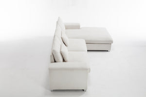 English Elm Nordic-style L-shaped flannel sofa with solid wood frame, ergonomic comfort and durable stain-resistant fabric for modern minimalist living room gatherings White W2795S00030