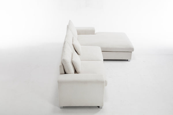 English Elm Nordic-style L-shaped flannel sofa with solid wood frame, ergonomic comfort and durable stain-resistant fabric for modern minimalist living room gatherings White W2795S00030