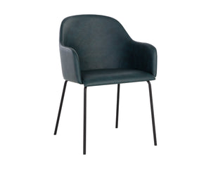 Sunpan Hensley Dining Armchair - Modern Urban Design with Faux Leather and Stylish Matte Black Legs Dark Teal