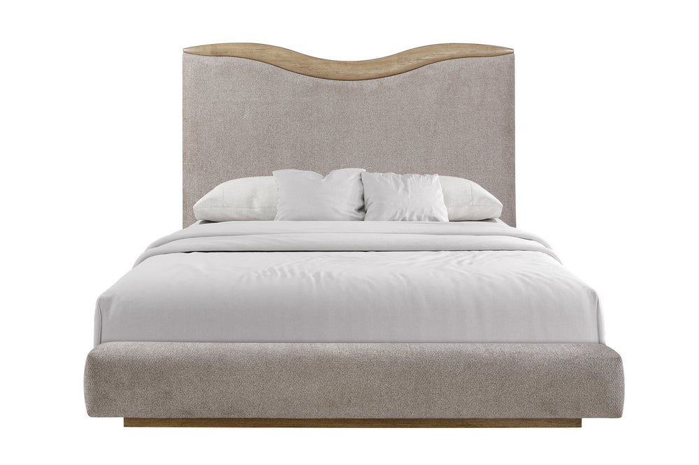 English Elm Upholstered Plush Queen Bed with Padded Headboard and Platform Base, 100% Polyester Luxury Finish Beige 88.25 L x 58.25 W x 8.25 H B2699S00102
