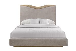 English Elm Upholstered Plush Queen Bed with Padded Headboard and Platform Base, 100% Polyester Luxury Finish Beige 88.25 L x 58.25 W x 8.25 H B2699S00102