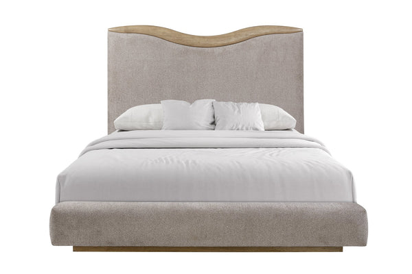 English Elm Upholstered Plush Queen Bed with Padded Headboard and Platform Base, 100% Polyester Luxury Finish Beige 88.25 L x 58.25 W x 8.25 H B2699S00102