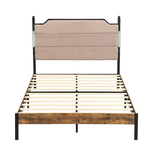 English Elm Queen Platform Bed Lamb Fleece Headboard Led Lighting Usb Charging Under Storage W311P416222