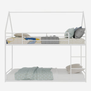 English Elm Metal Twin over Twin Bunk Bed Sturdy Heavy-Duty Frame with Silent Slats, 13" Guardrail & Ladder White W1935P330798