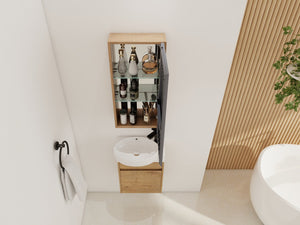 English Elm 14'' Wall Mounted Bathroom Medicine Cabinet with Adjustable Glass Shelves and Mirror Door W999P470285