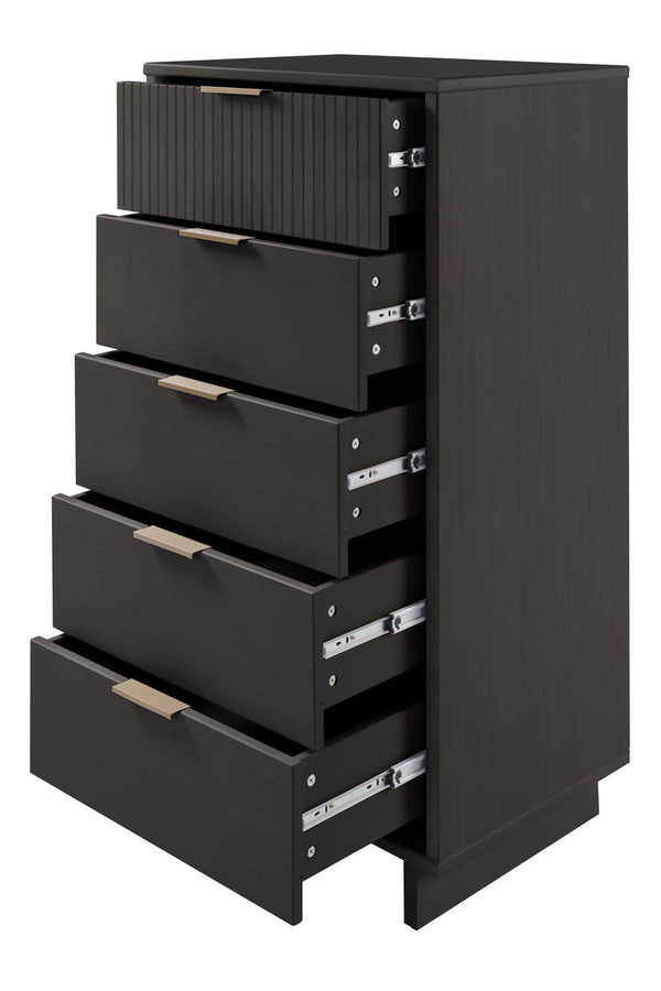 English Elm Granville 24" Charcoal Gray 5-Drawer Chest With Gold Handles & Organizer For Stylish Storage Solutions B365S00072