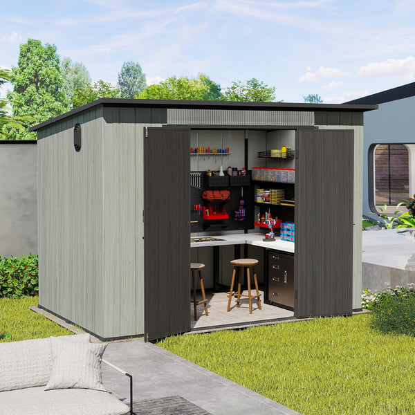 English Elm 6x9ft Outdoor Resin Storage Shed Lockable Vented Skylight Backyard Garden Tool W1859S00174