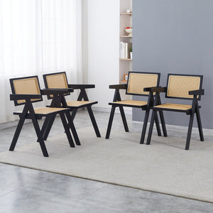 English Elm 2 Black Rubberwood Dining Chairs With Rattan Weaving - Stylish, Comfortable & Versatile Living Room Seating W2720P237607