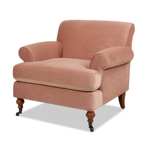 English Elm Jennifer Taylor Home - Alana 38" Lawson Accent Arm Chair In Luxurious Peach Velvet With Metal Casters For Easy Mobility B2719P238303