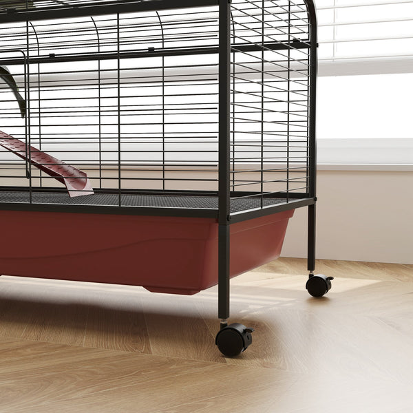 English Elm Pawhut Multi-level Rabbit Ferret Enclosure Steel Frame Rolling Wheels Feeder Ramp W2225P229487